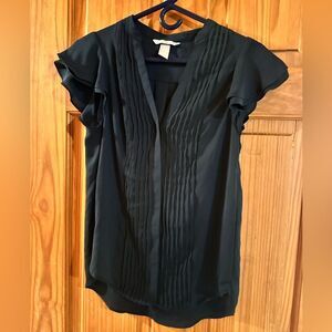 Dark blue H&M button down cap sleeve blouse